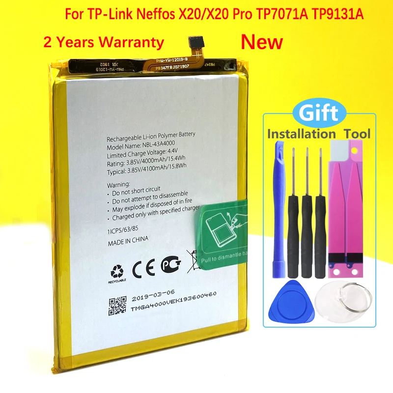 

4100mAh NBL-43A4000 Battery For TP-Link Neffos X20/X20 Pro TP7071A TP9131A NEW Mobile Phone In Stock