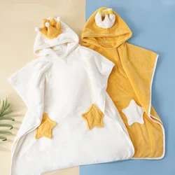 Toalla de baño con capucha para niños y niñas, Poncho de lana de Coral, capa de corona, albornoz con capucha