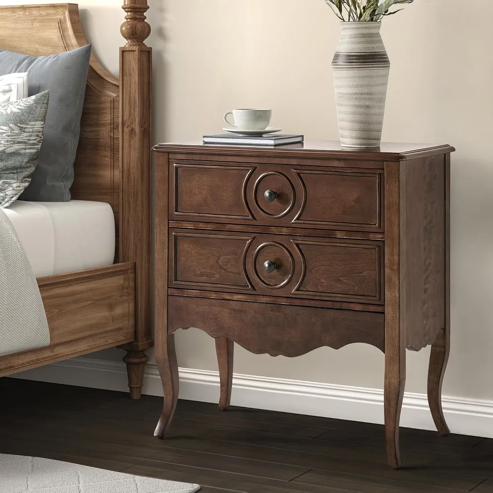 Wood Nightstand with Charging Station, 3 Drawer Tall Walnut Nightstand Organizer, Bedside Table with Hidden Drawer