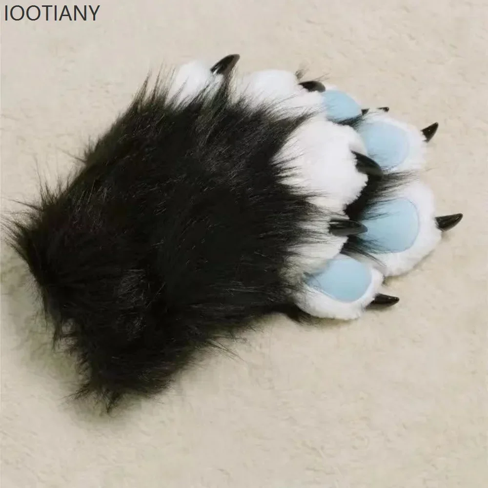 CosplayColorful فروي الحيوان الكفوف قفازات الأظافر تأثيري حلي يمكن ارتداؤها فروي الحيوان الكفوف هالوين مرحلة لعب الأدوار الدعامة