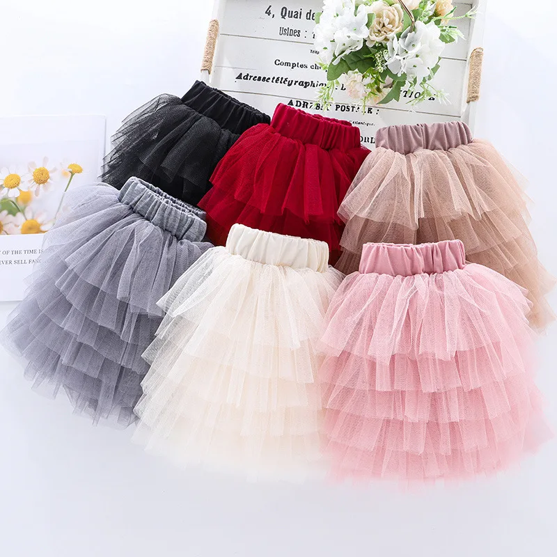 Fashion Six-layer Gauze Girls Skirts 2024 Summer New Children Dance Princess Tutu Parent-Child Mesh Skirt Female Girl Cake Skirt