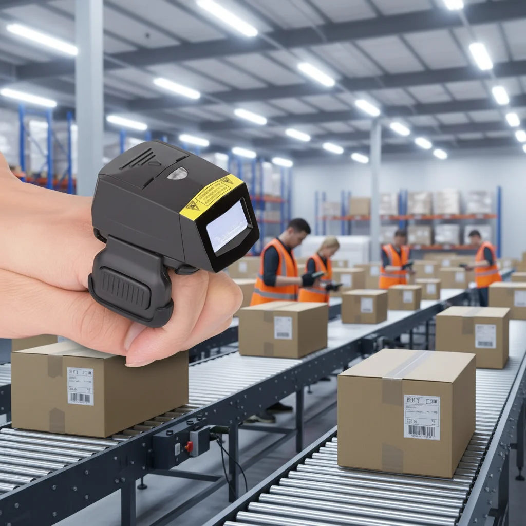 Effon Ring 1D 2D BT CMOS Industrial Logistic Finger Barcode Scanner in Stock for Logistic Sorting Airport Airport Baggage Scan