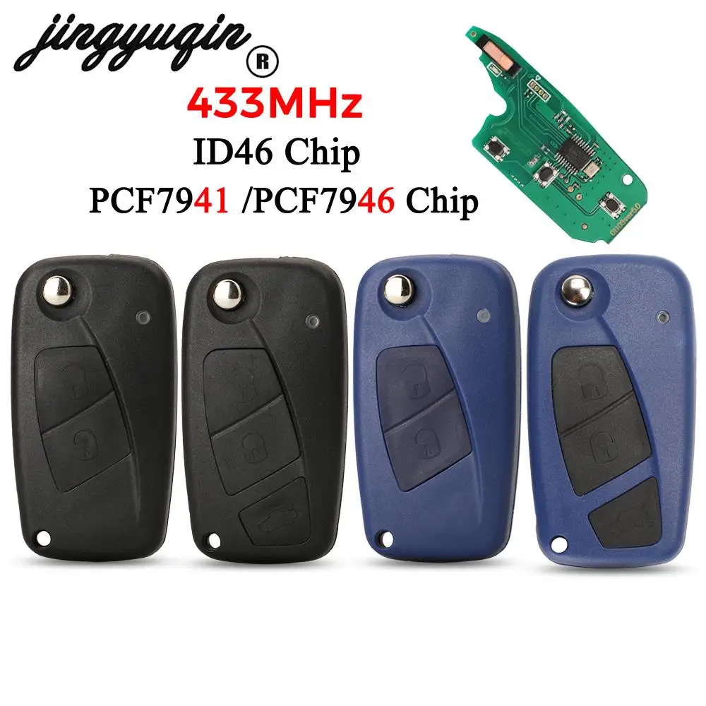 jingyuqin Flip Remote Key Delphi 433mhz ID46 PCF7946 PCF7941 Chip for FIAt 500 Punto Ducato Stilo Panda Bravo Fob 2/3 Buttons