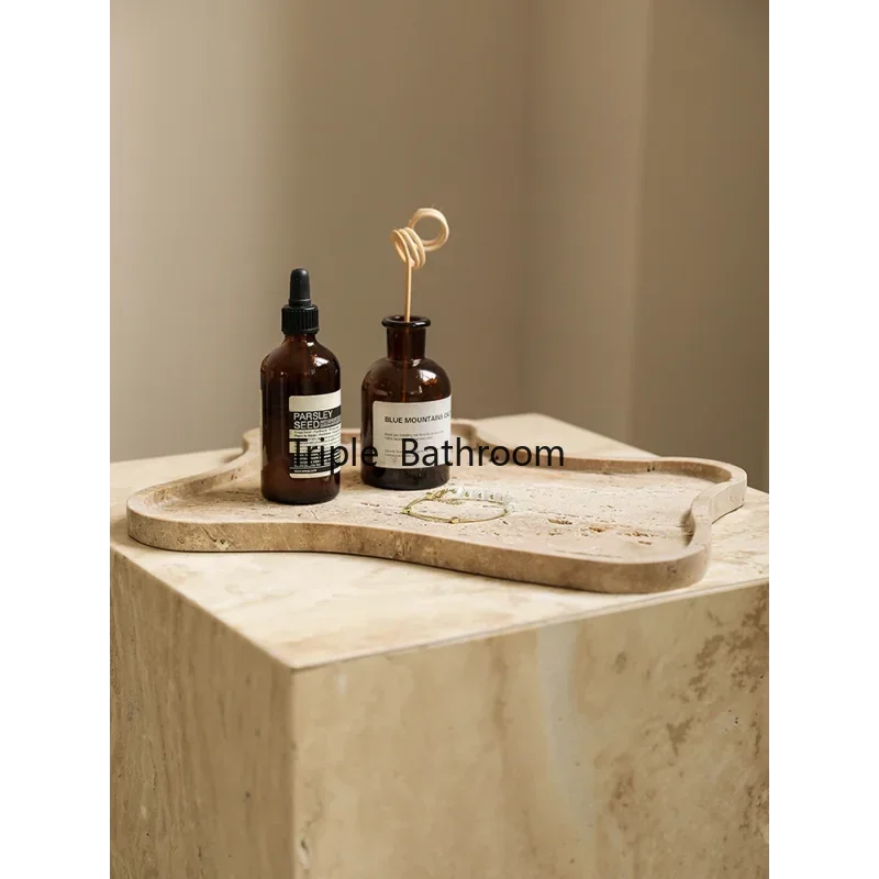 Vintage limestone tray decoration jewelry plate small decoration marble countertop bathroom vanity coffee table