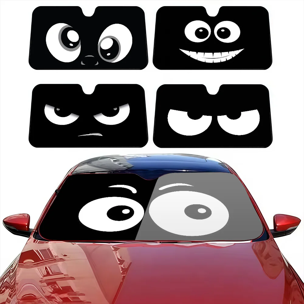 Black Funny E-expressionS Cartoon Car SunShade Personalized Windshield Anti-UV Window Windscreen Cover Shade Auto Visor