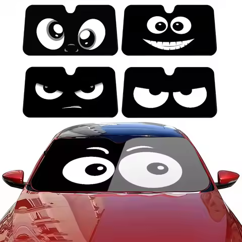 Black Funny E-expressionS Cartoon Car SunShade Personalized Windshield Anti-UV Window Windscreen Cover Shade Auto Visor