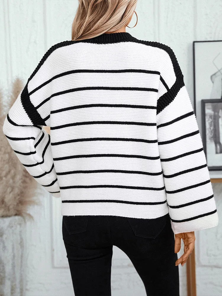 Miyouj New Stripe Knitwear Round Neck Jumpers Women Chic Fashion Long Sleeve Pullovers Tops Fashion Clothes Base Female Sweater