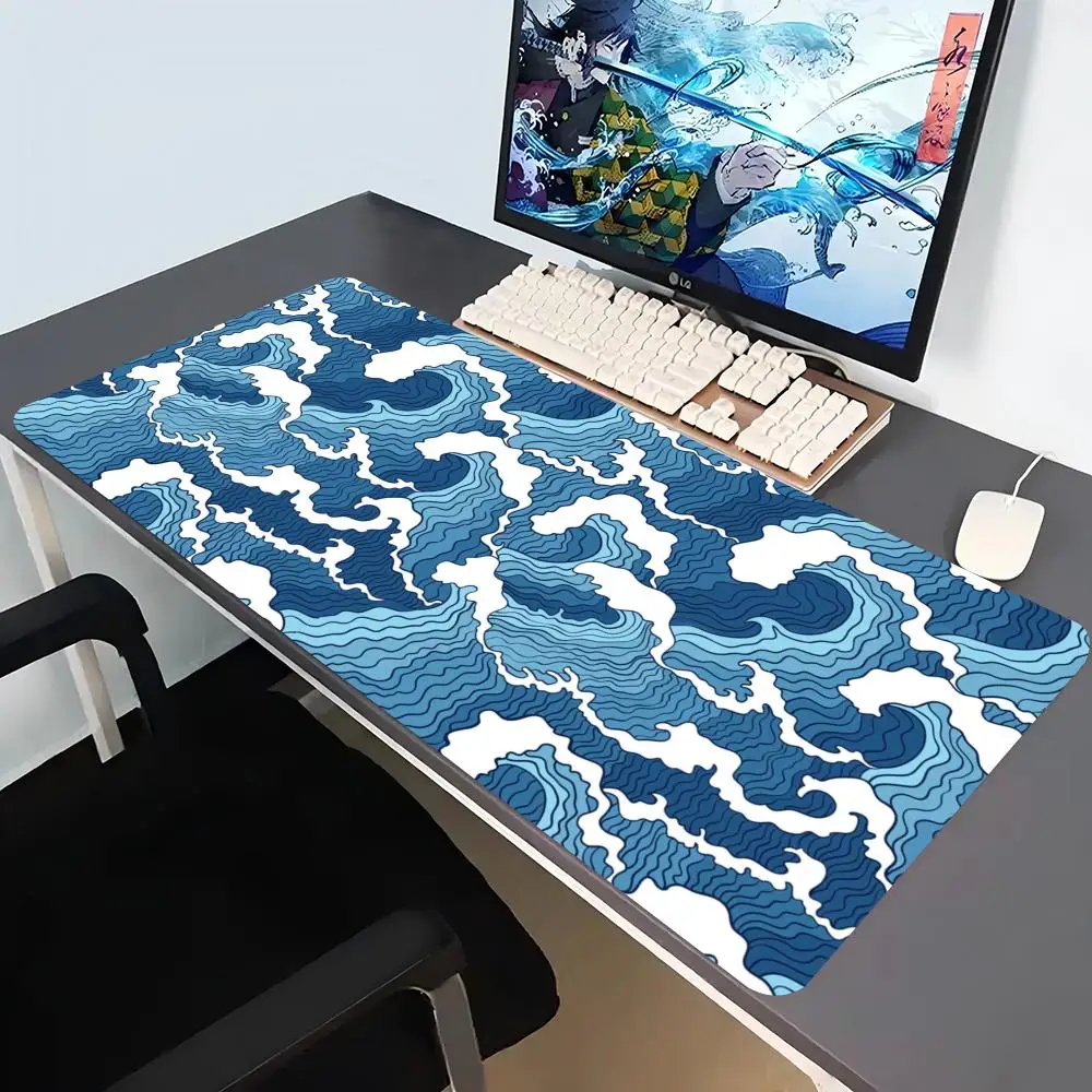 Great Wave Gaming Mouse Pad Large Desk Mat Japanese Ocean Extended Keyboard Mat Non Slip Gamer Carpet