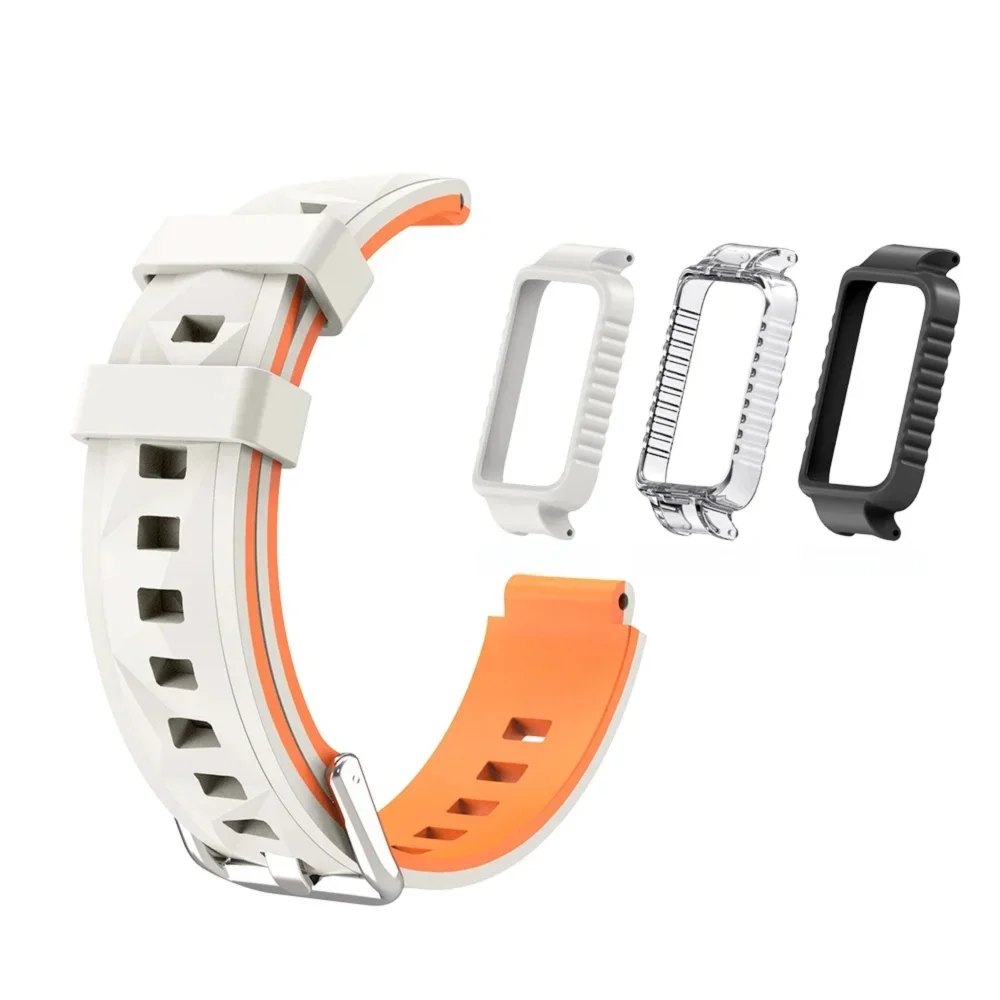 

Case + Strap For Honor Band 9 10 Bracelet Ice Crystal Diamond Pattern Sweatproof Silicone Sport Band Watch Accessories Man Woman