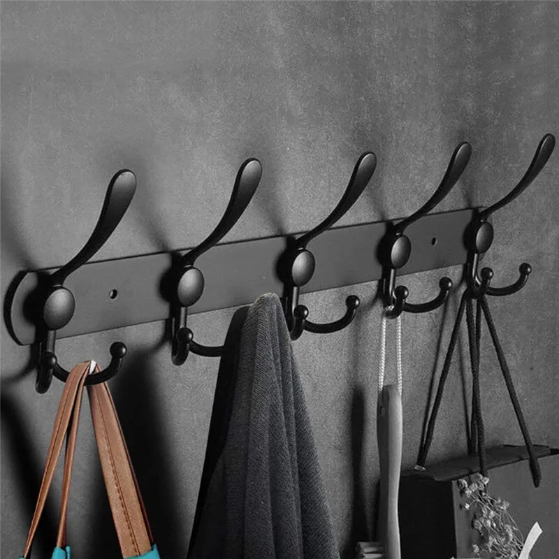 10 Hooks Stainless Steel Coat Hanger Wall Door Behind Hanging Hat Hooks Kitchen Bathroom Clothes Hooks Storage Home Accessories