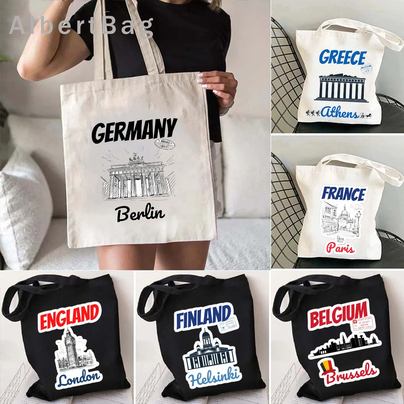 

Argentina Buenos Aires Australia Canberra Austria Vienna Bahamas Nassau Belgium Brussels Athens Canvas Shoulder Tote Bag Handbag