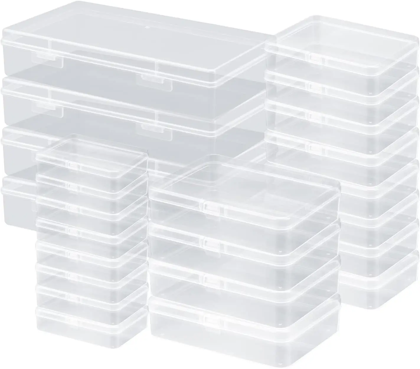 24 Pieces Mixed Sizes Rectangular Empty Mini Clear Plastic Organizer Storage Box Containers with Hinged Lids for Small Items pla