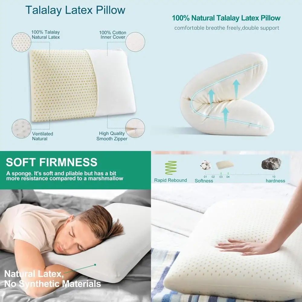 

Роскошная латексная подушка Talalay — размер Queen, очень мягкая, идеально подходит для сна по бокам/назад, поддержка шеи, дышащий хлопковый чехол (подставка)