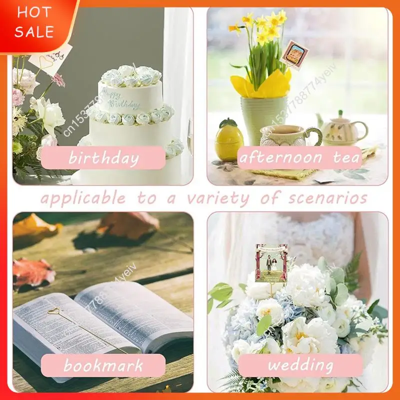 40 peças palhetas de suporte de cartão floral-bastões de suporte de cartão de flor para buquês, peças centrais de casamento, palitos de suporte de foto a62x