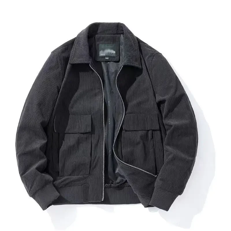 Gmiixder Herbst-Winter-Cordjacke für Herren, lässige Safari-Jacke mit Streifenmuster und Revers, vielseitige Herrenbekleidung, trendiger, eleganter, lockerer Mantel – Detail 3