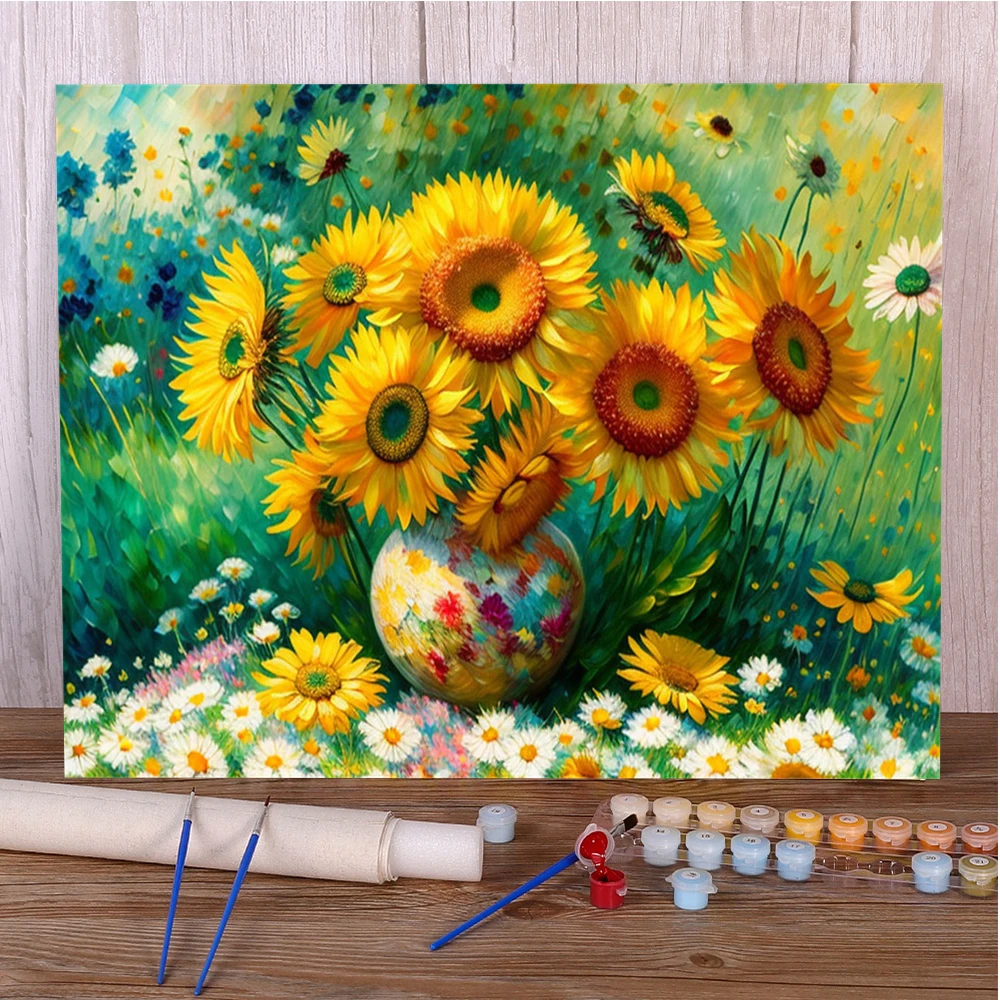 Flowers Sunflower Painting By Numbers 20x30 Acrylic Paint DIY Craft Kit For Adults Home Decor Child's Gift Dropshipping 2024 HOT