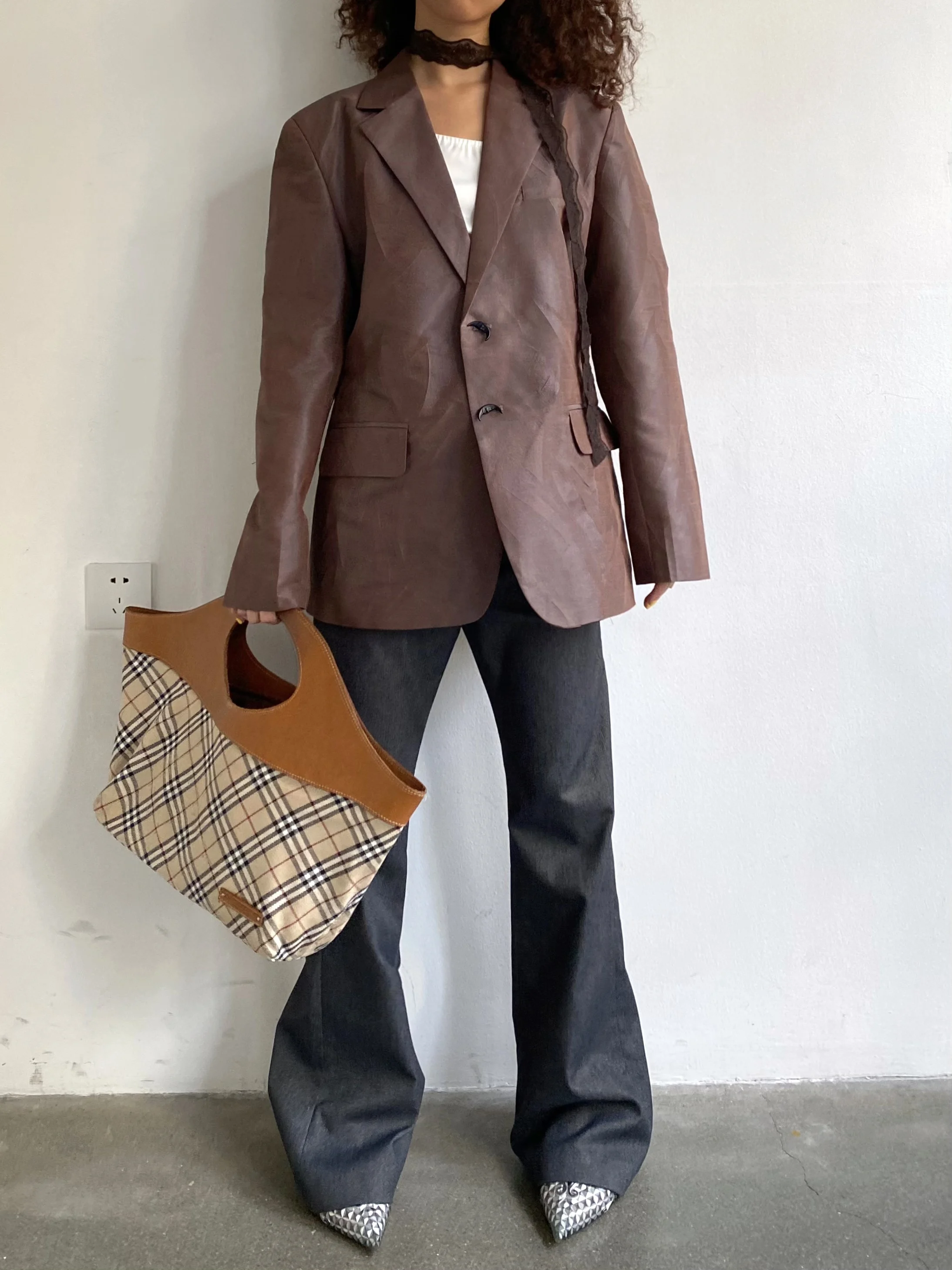 

Женский костюм в стиле ретро с текстурой коры дерева, оригинальный дизайн, высококачественный, свободный крой, весна-осень, длинный рукав, на одной пуговице