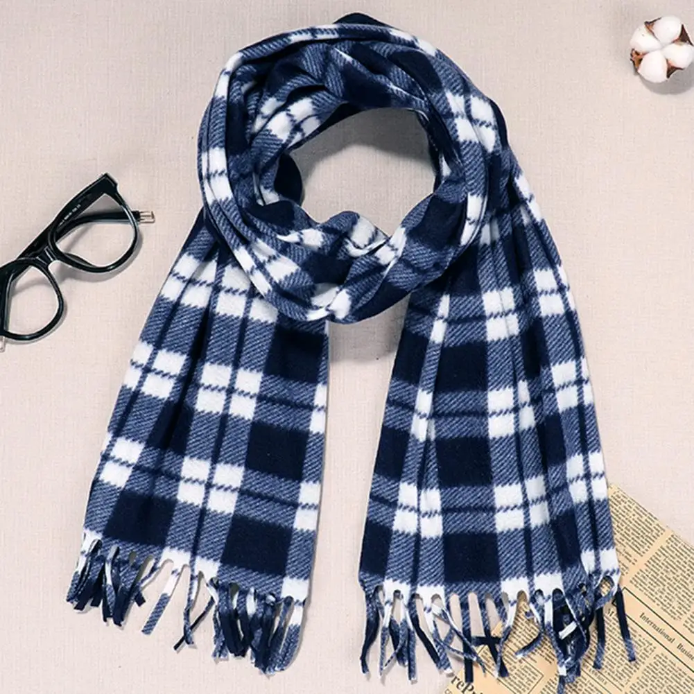 Unisex Winter Scarf Plaid Print Tassel Thick Warm Soft Double sided Plush Scarf Long Wide Neck Lady Fall Scarf