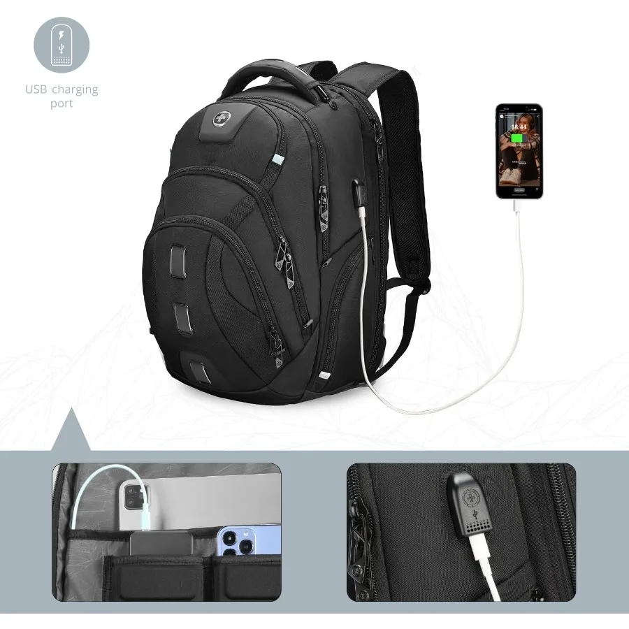 حقيبة ظهر للكمبيوتر المحمول للسفر للرجال من Swissdigital Design ذات سعة كبيرة وصديقة لـ TSA وشحن USB وحماية RFID للكلية #3