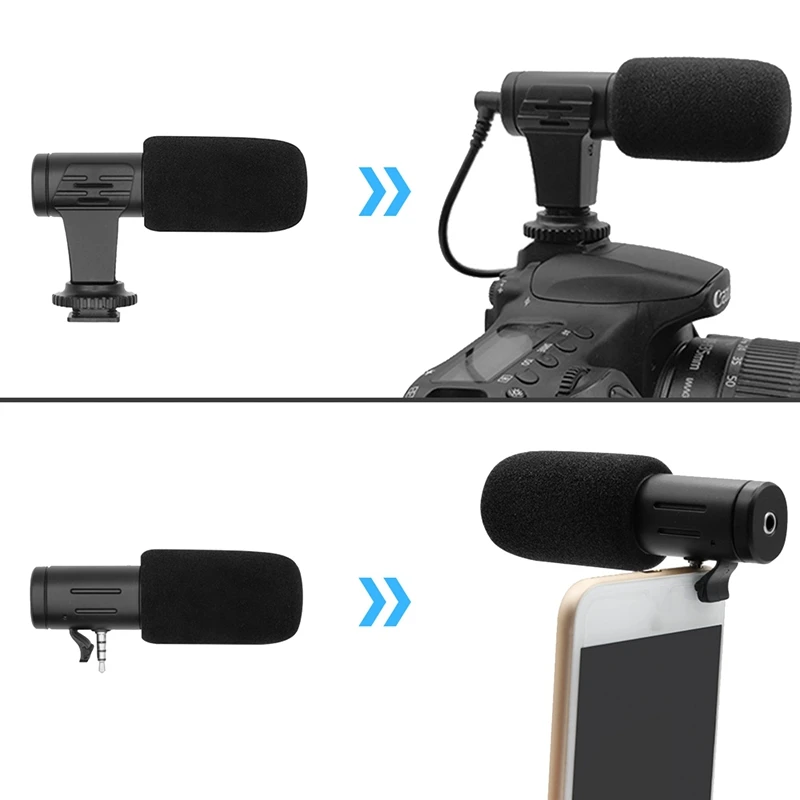 

AA58 Video Microphone On-Camera Mini Condenser Record Interview Vlog Mic for Phone DSLR Camera 3.5mm Microphone