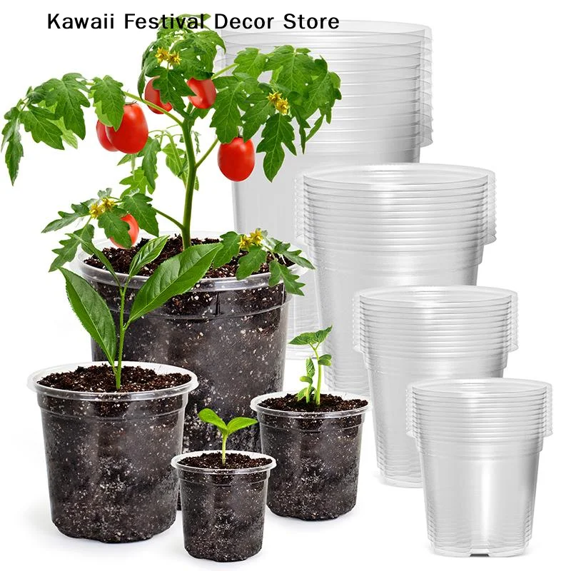 【K】5Pcs 3-6 Inch Clear Nursery Pots, Transparent Plastic Planter with Drainage Holes, Seed Starting Pot Flower Plant Containers