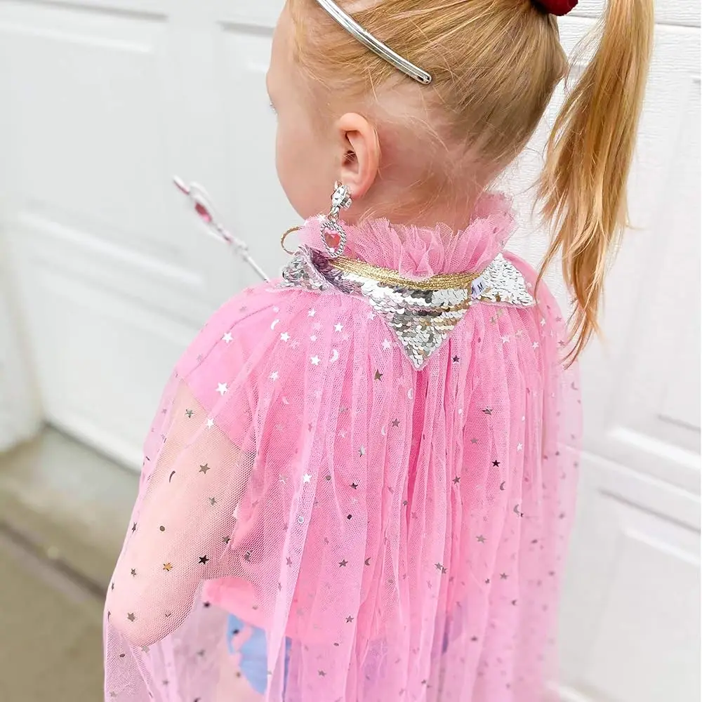 女の子のためのプリンセスドレスアップ服、プリンセスケープおもちゃ、クラウン、指輪、ネックレス、ブレスレット、杖、イヤークリップ付き、誕生日プレゼント