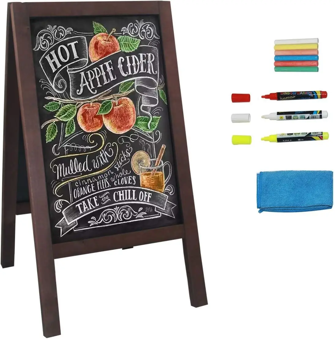 لافتة سبورة خشبية بإطار على شكل حرف A مقاس 40 × 20 بوصة مع طباشير سائل وصلب للحفلات وحفلات الزفاف والمطاعم #1