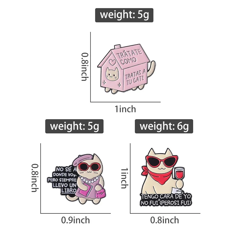 تراتيت كومو تراتاس a تو جريبا المينا دبابيس متعة الإسبانية يقتبس ملهمة دبابيس التلبيب شارات بيت القط مجوهرات بأشكال حيوانات #2