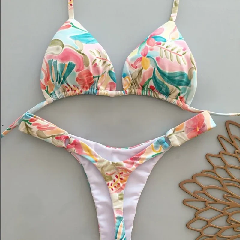 

Сексуальное треугольное бикини с пуш-ап, бразильский купальник, женские бикини с принтом, мягкий купальник, стринги, купальный костюм Maillot De Bain Femme