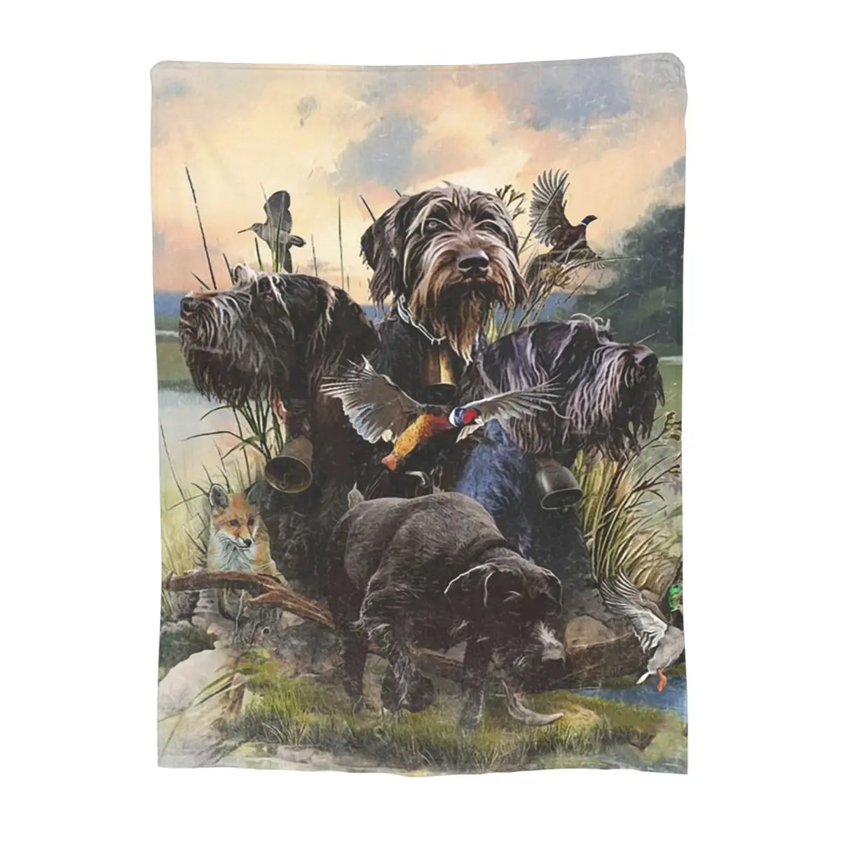 German Wirehaired Pointers Gundogs Blankets Soft Warm Flannel Throw Blanket Bedspread for Living room Picnic Travel Home Couch