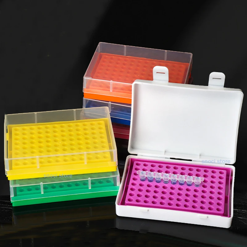 3 Stück PCR-Röhrchenständer, 0,2 ml Zentrifugenröhrchenbox mit Deckel, Kunststoff-Aufbewahrungsbox, Labor-PP-Röhrchenständer, EP-Röhrchenständer, 96 Löcher – Detail 1