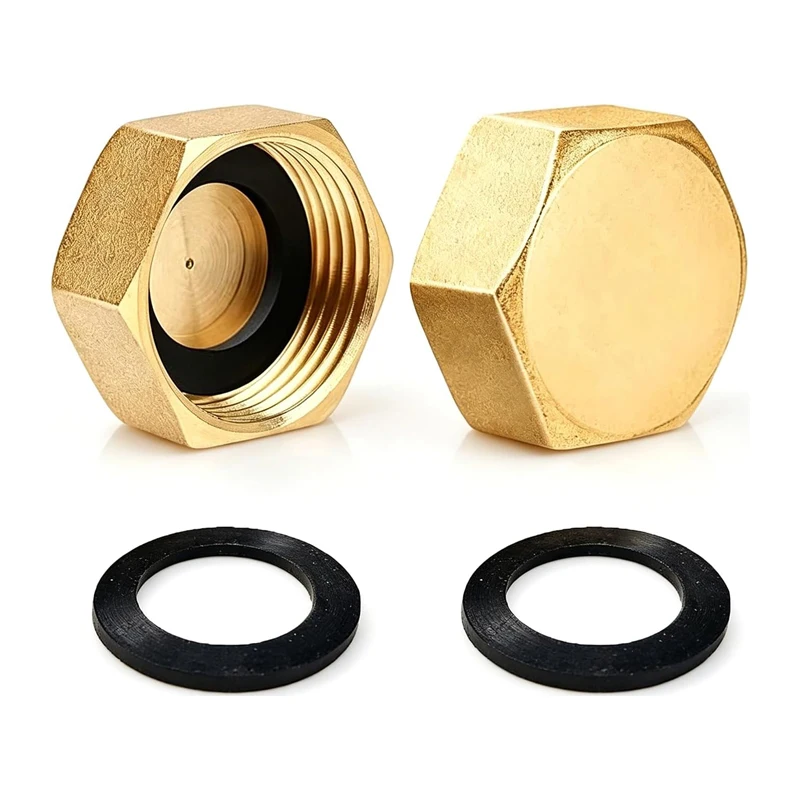 2Pcs Brass Blanking Cap 1/2Inch 3/4Inch Female Thread Blanking Caps for Washing Machine Valves Plumbing Pipe End Cap Fitting