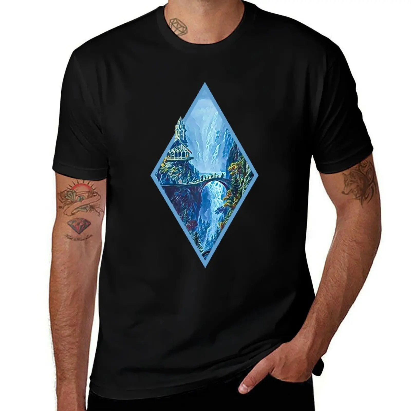 

The Fellowship Departs - Digital Art - Diamond Frame - Black Fantasy T-Shirt cute tops plus size clothes mens workout shirts