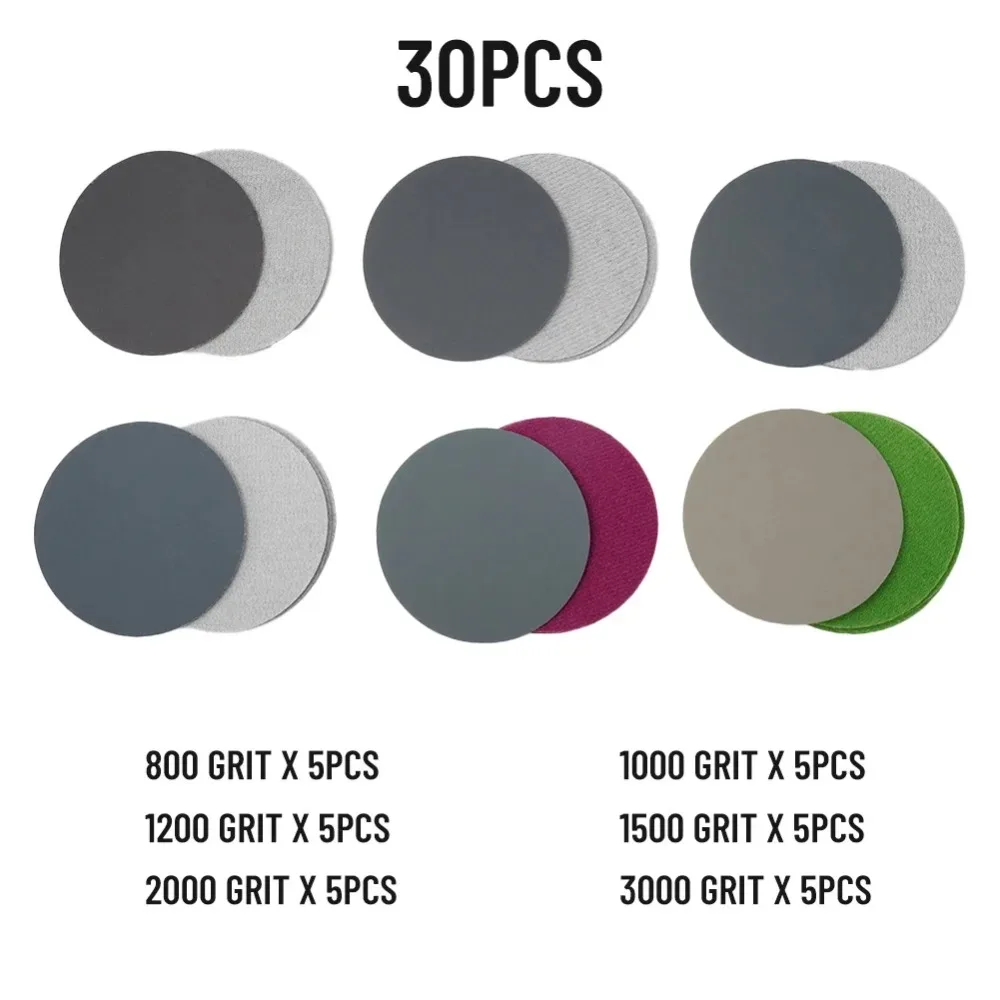 Waterproof Sanding Discs 30 Pcs – 3 Inch 800-3000 Grit for Auto Paint & Wood Finishing