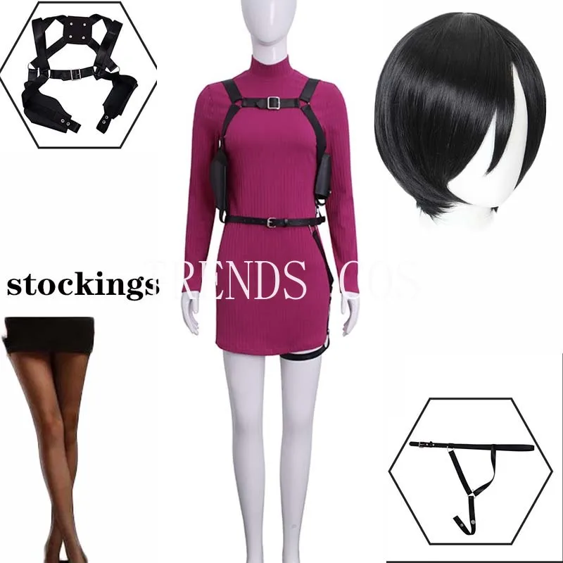 

Ada Wong Cosplay Costume Evil Dress Outfits Fantasia Halloween Carnival Disguise Suit Ada Wong Outfits Stockings Wig