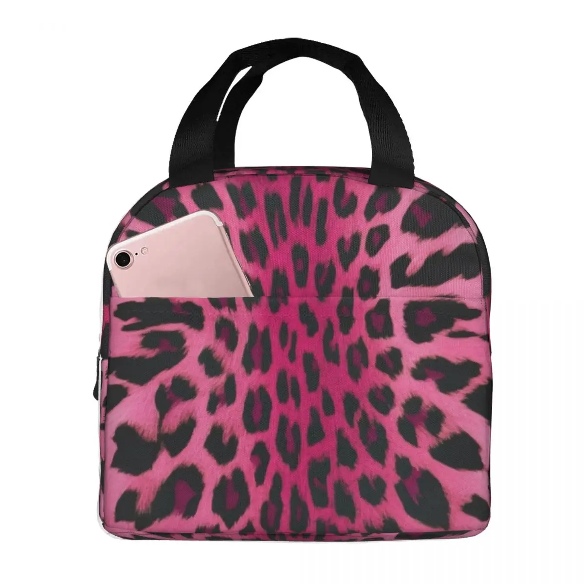 Pink Leopard Skin Resuable Lunch Box for Women Leakproof Thermal Cooler Food Insulated Lunch Bag For Travel Work