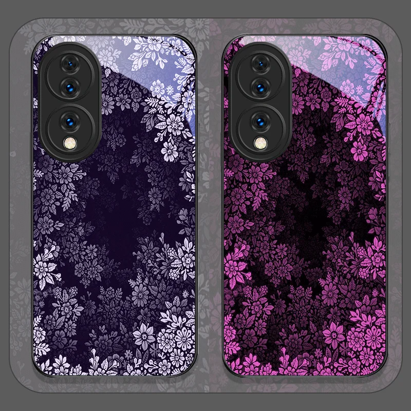 Coque de téléphone en verre trempé à fleurs colorées rétro, pour Huawei Honor 200 Lite 100 300 Pro 90 GT X8 X9 Magic 7 6 5 Pro, couvertures florales