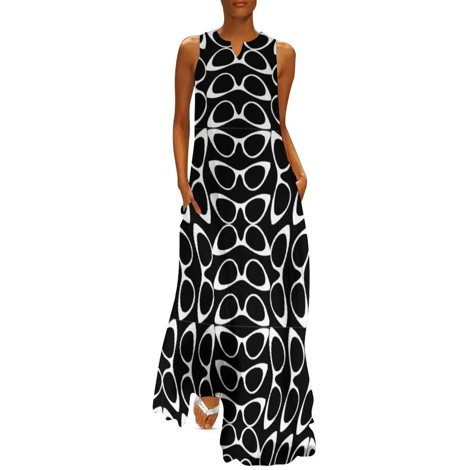 Crazy Sassy Cool Cat Eyes Black & White Long Dress women