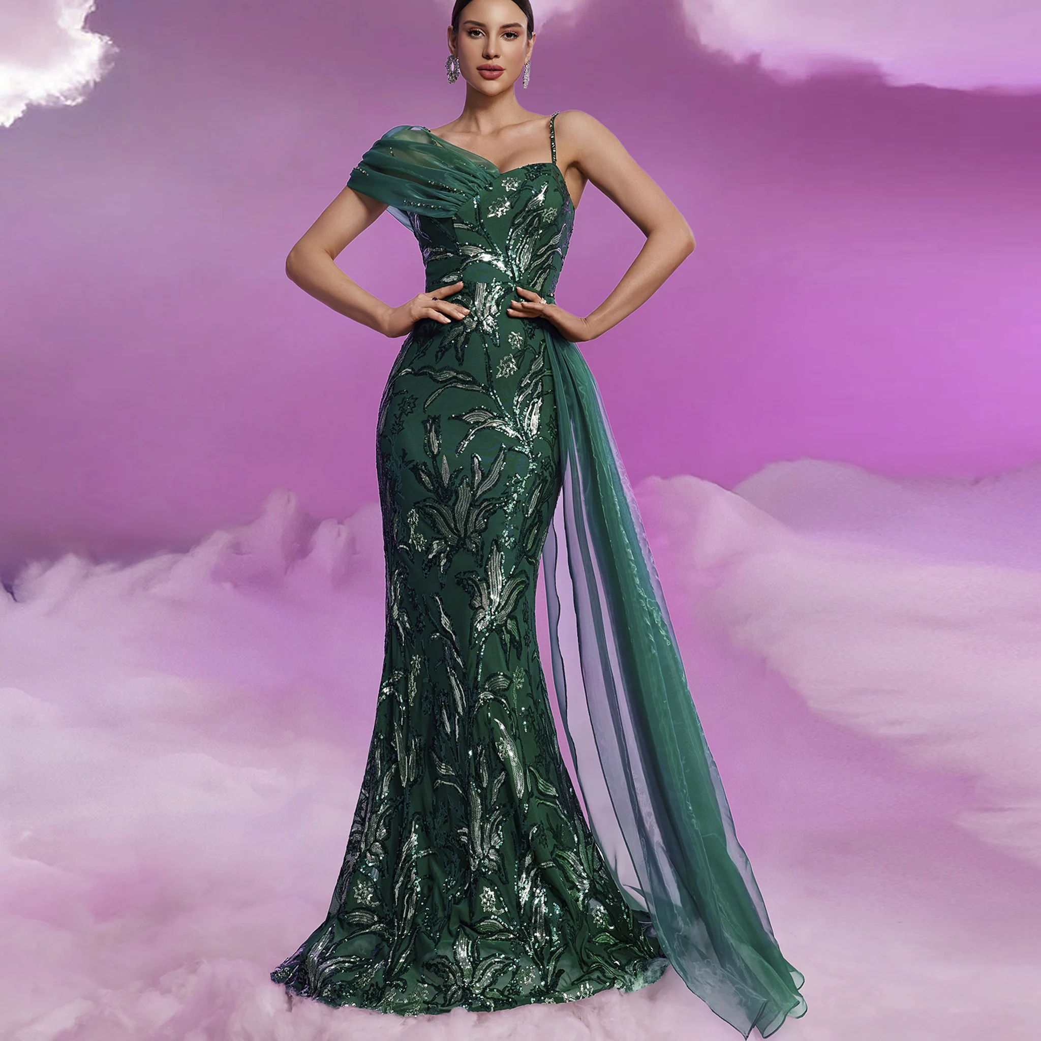 

Rosymae Элегантное очаровательное зеленое вечернее платье русалки с блестящим приталенным лифом и расклешенным силуэтом до колена для выпускного вечера Галасные официальные мероприятия