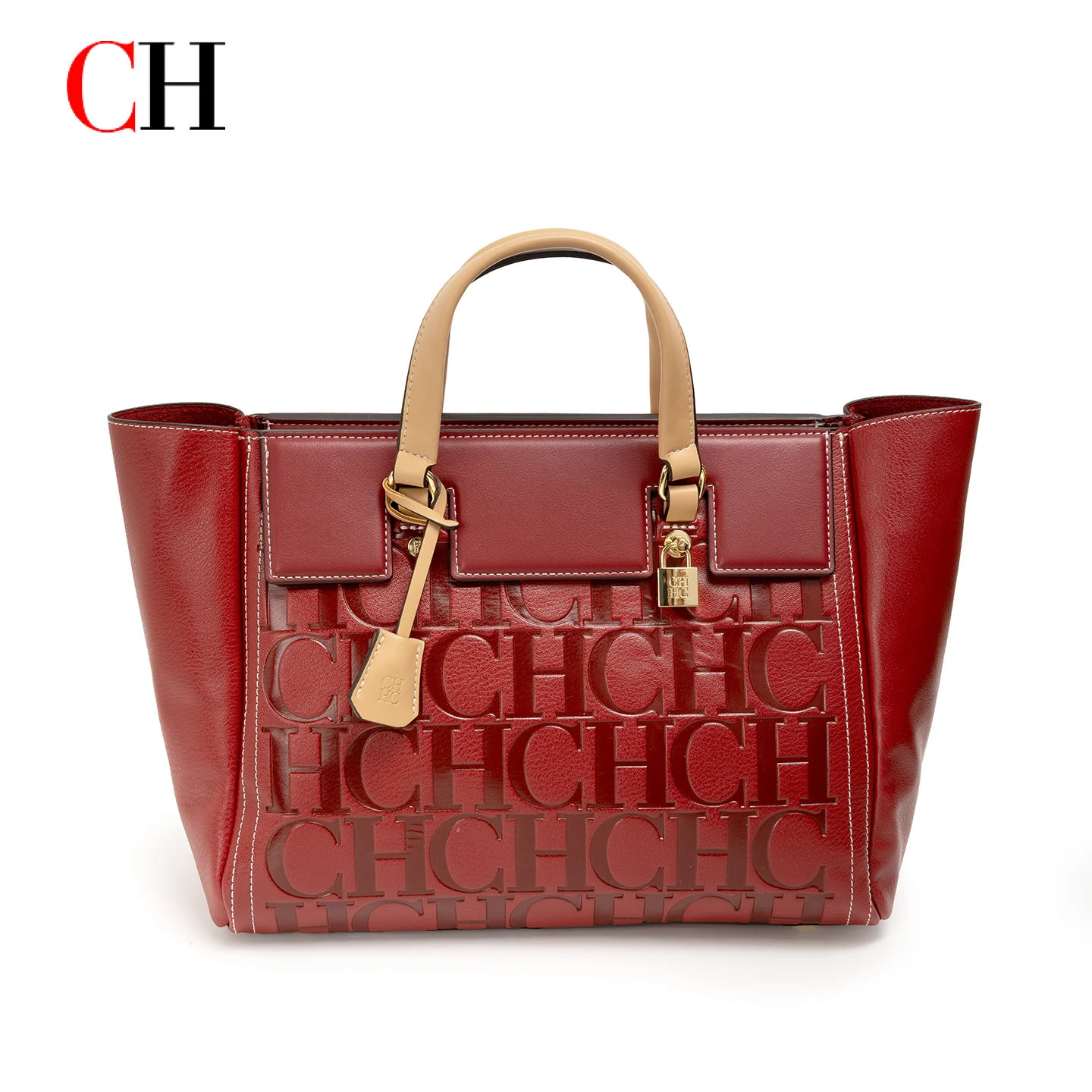 CH Women's Large Capacity Embossed Letter Shopper Tote Bag Top Handle Handbag Fashion Accessories with Padlock Charm