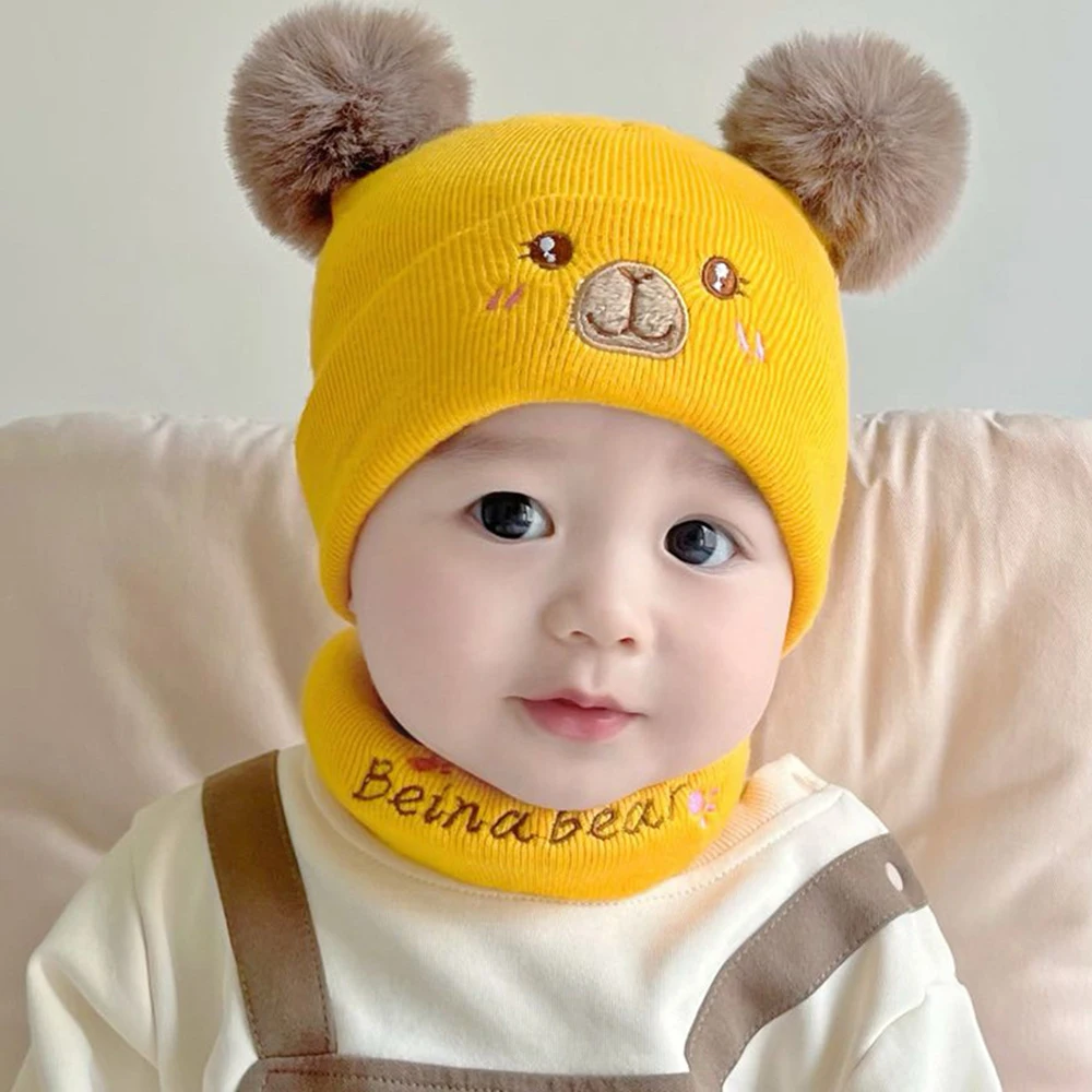 Baby Hat Scarf Set Autumn Winter Cute Infant Beanies Baby Wool Hat Boys Girls Knitted Newborn Warm Hats For Kids 3-18 Month