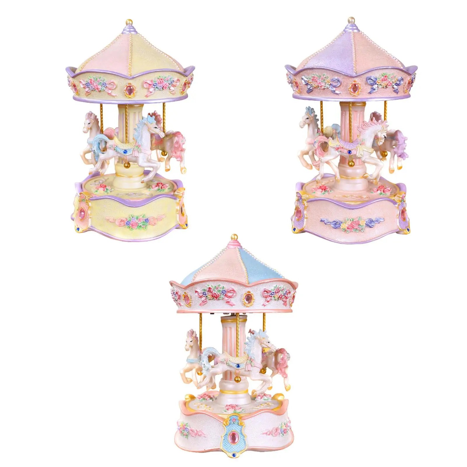 Musical Carousel Music Box Lovely Tabletop Resin Crafted Wind up Horse Musical Box Decor Rotation Crafts Birthday Present