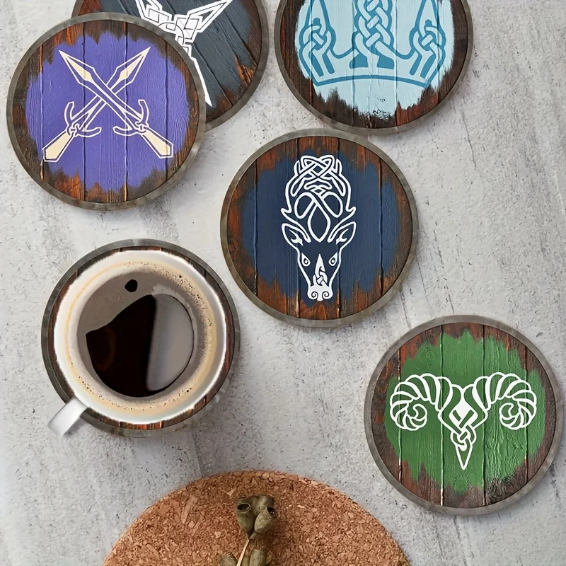 2D Retro Wooden Cup Mat Mystical Runes Lightweight Coffee Shops Tea Rooms Offices Home Decor Party Seasonal Festive Decor