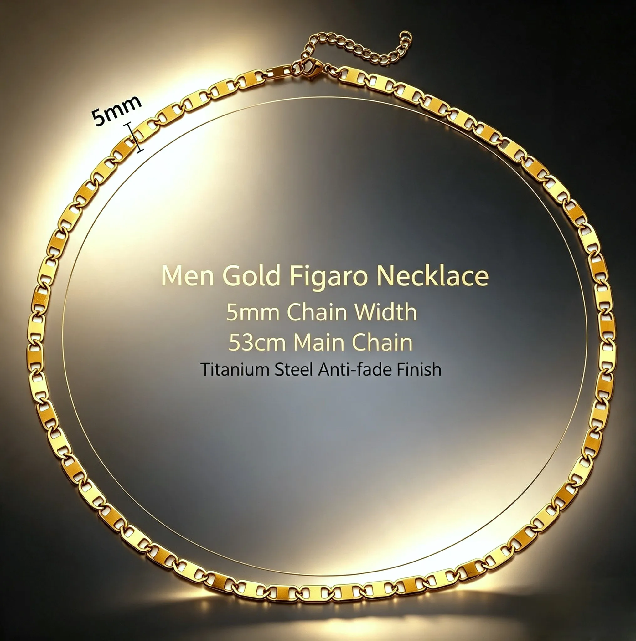Men Gold Figaro Chain Necklace Titanium Steel Anti‑tarnish Stainless Steel Hip Hop 5mm Bold Link Chain Fashion Jewelry Ornament