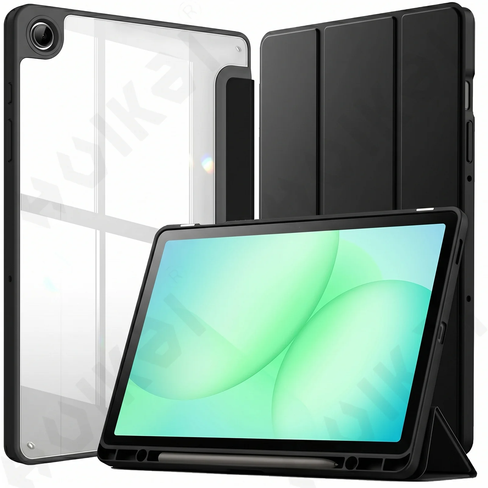 

Чехол для Samsung Tab A11 Plus S10 FE S11 S10 Lite 5G, тонкий, полупрозрачный, с подставкой-трифолдом, зарядкой для стилуса и функцией автоматического включения/выключения экрана