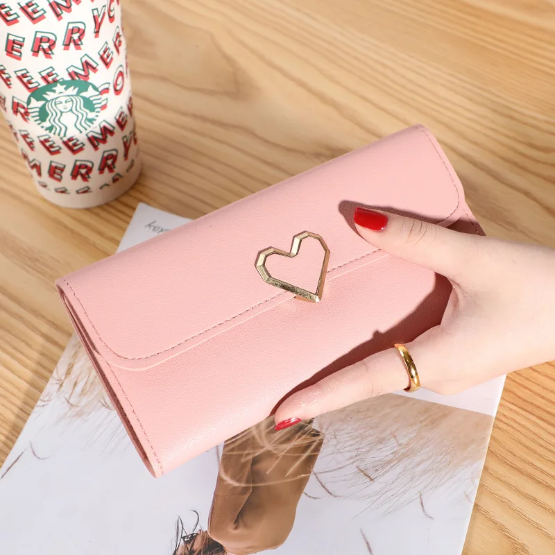 Long Style Hand-Held Trendy Heart-Shaped Simple and Fashionable Multifunctional Lychee Patterned Women's Wallet