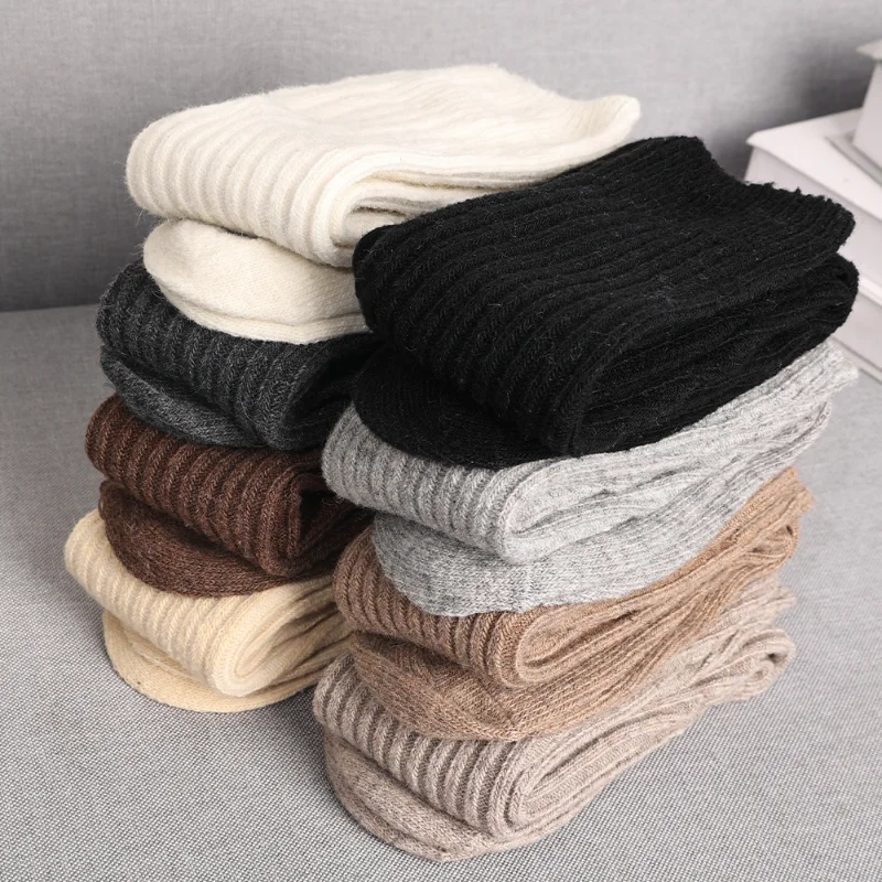 Solid Wool Long Women Boot Socks Cashmere Women Thigh Stocking Skinny Casual Cotton Over Knee-High Fluffy Female Long Knee Sock