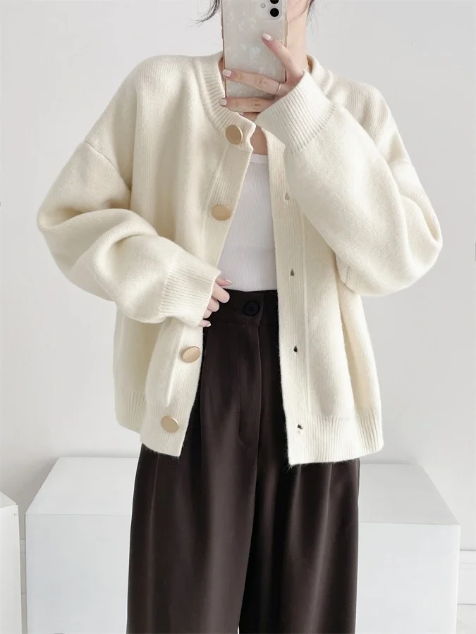 

Женский свободный вязаный открытый кардиган, весна-осень-зима, многослойный винтажный длинный свитер на пуговицах, удобная верхняя одежда