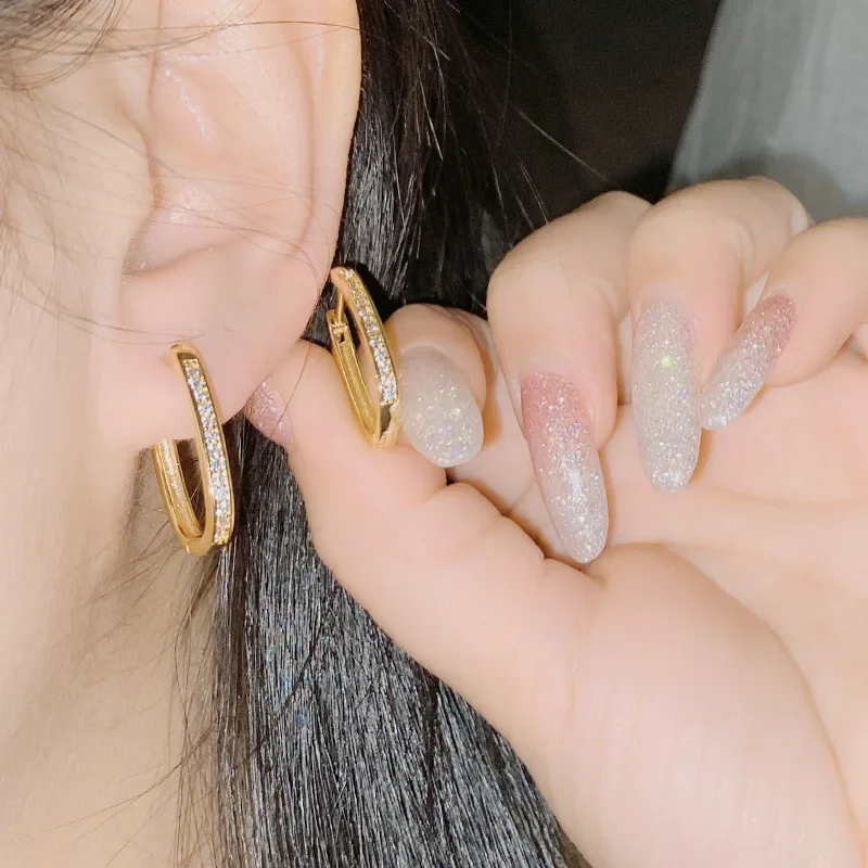 

MDLFES Moissan Diamond Style French Vintage Simple Oval Stud Earrings 18k Plated Exaggerated High Quality