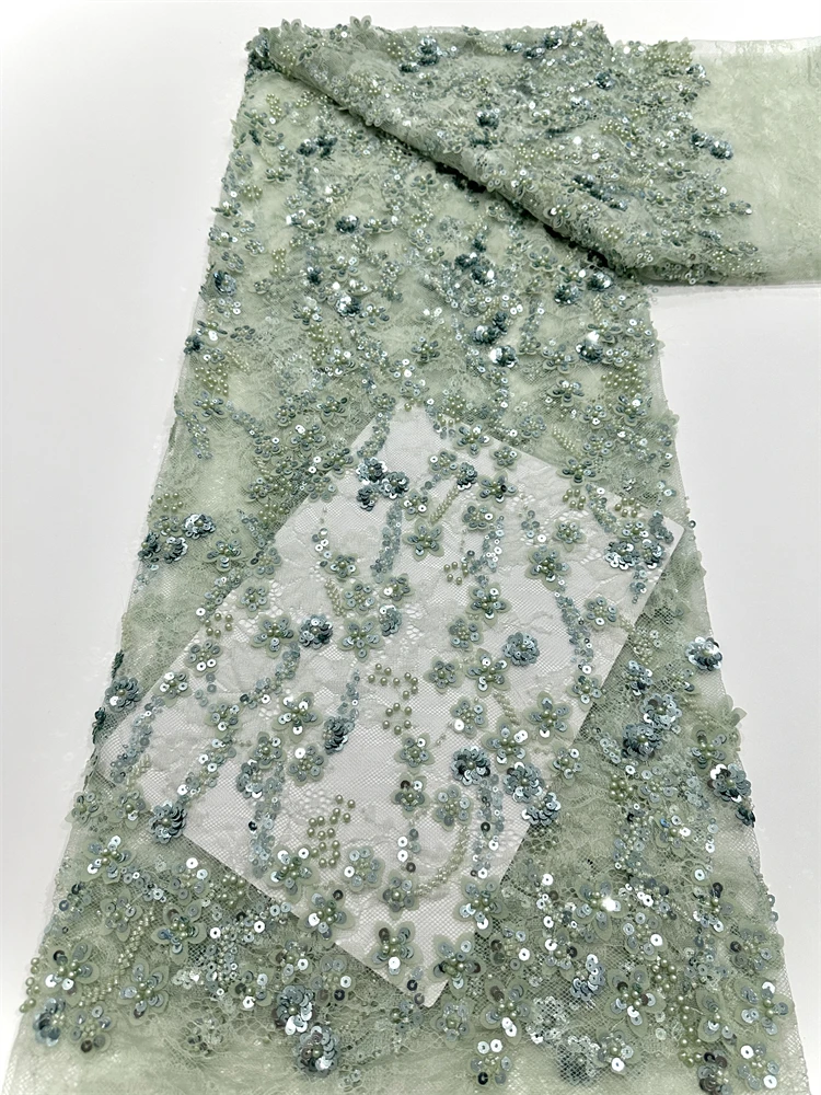 5 หลาหรูหราแอฟริกันSequinsเพิร์ลเจ้าบ่าวลูกไม้ผ้า 2025 คุณภาพสูงภาษาฝรั่งเศสคําไนจีเรียลูกปัดผ้าลูกไม้สําหรับงานแต่งงานชุด